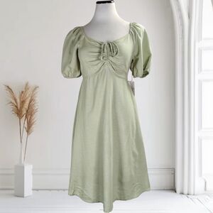 Jessica Simpson Milkmaid Knee Dress Size M Sage Green Linen Blend Cottagecore